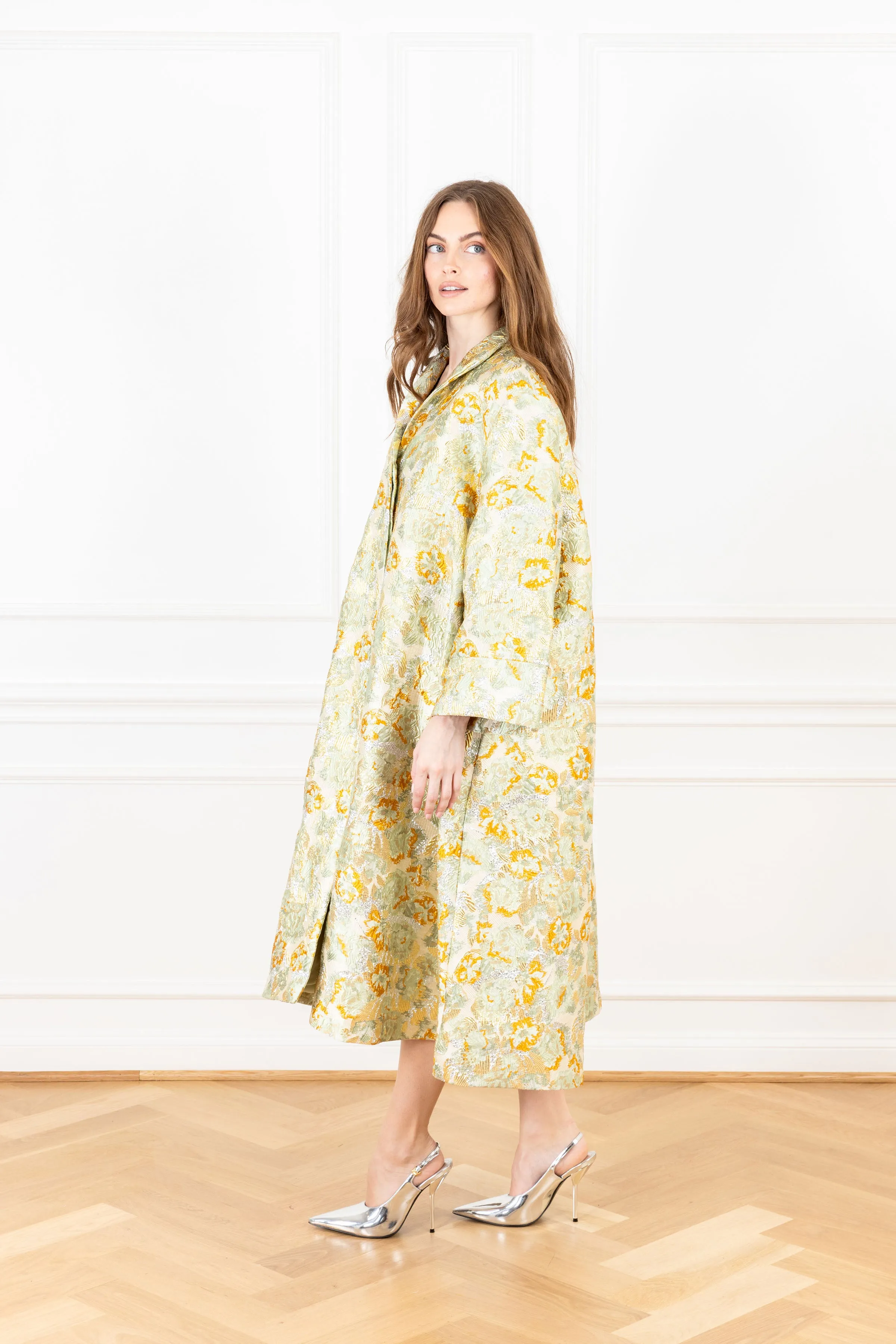 Frosty Green Lurex Maxi Dress Coat
