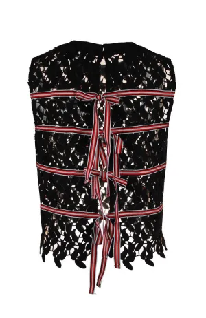 Game On Black Lace Top With Red Back Ribbons