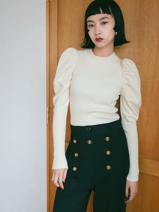 Gather Sleeve Knit Top