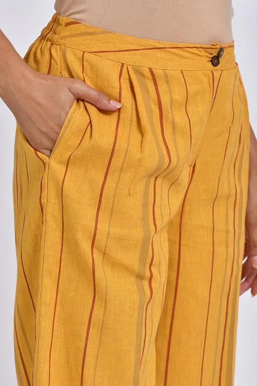 Handloom Culottes with Pleats in Mustard
