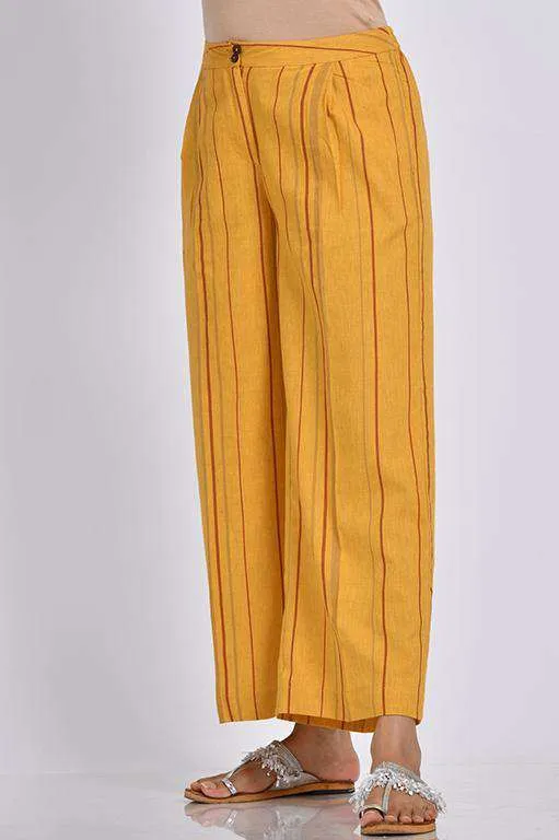 Handloom Culottes with Pleats in Mustard