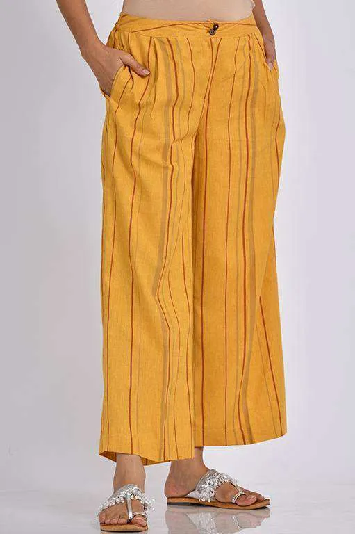 Handloom Culottes with Pleats in Mustard