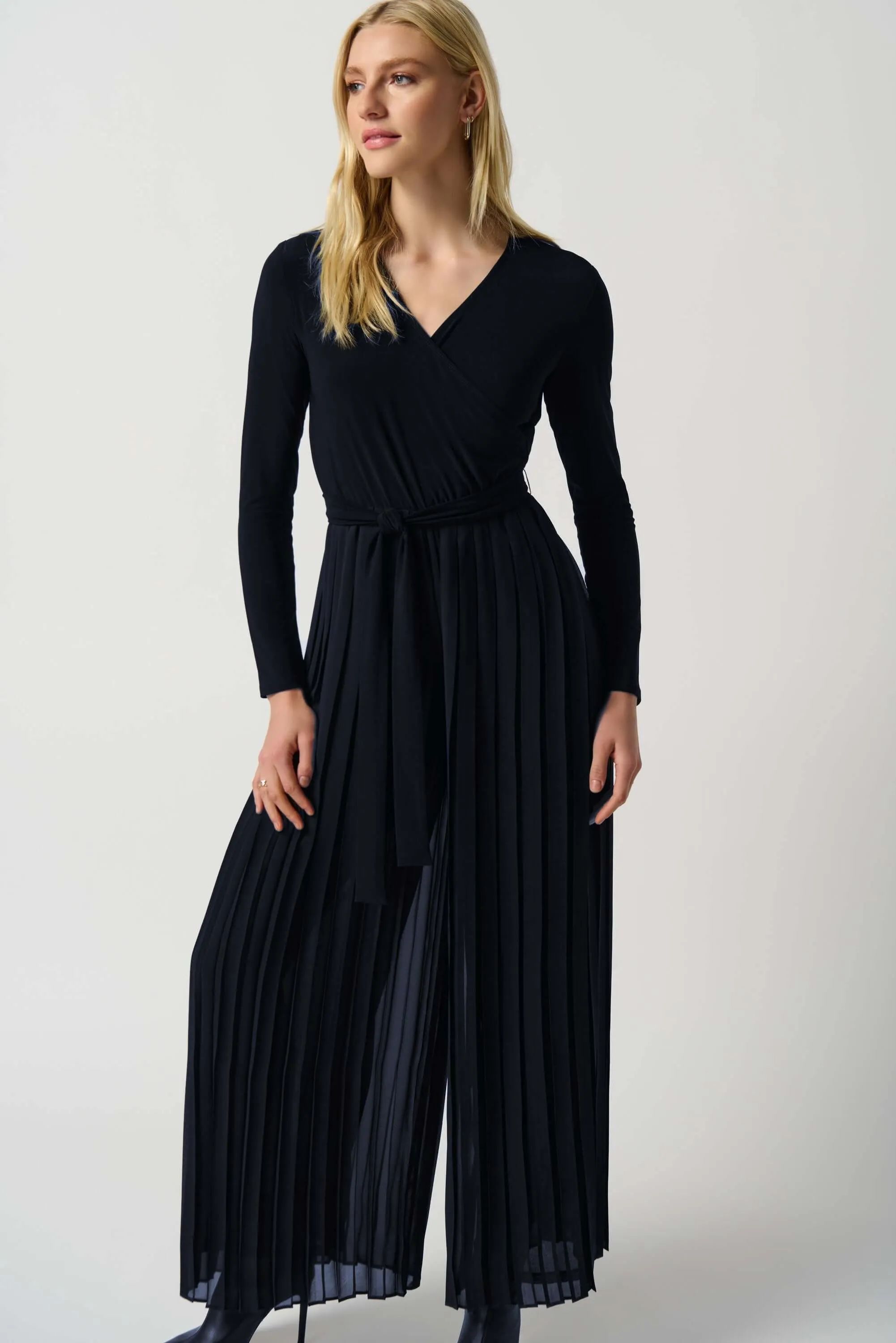 Joseph Ribkoff Pleated Chiffon Jumpsuit in Midnight 234066