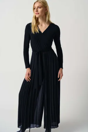 Joseph Ribkoff Pleated Chiffon Jumpsuit in Midnight 234066