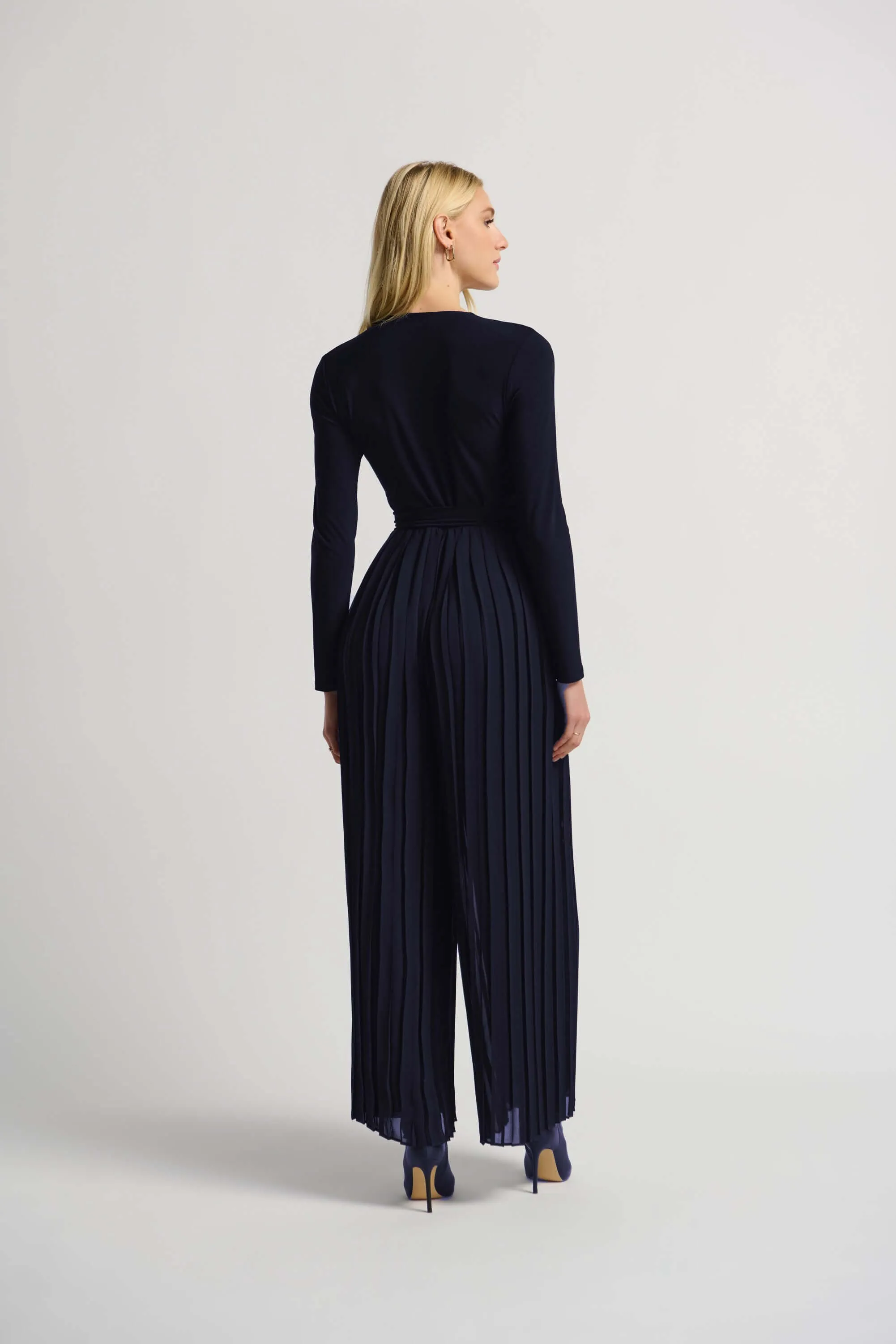Joseph Ribkoff Pleated Chiffon Jumpsuit in Midnight 234066