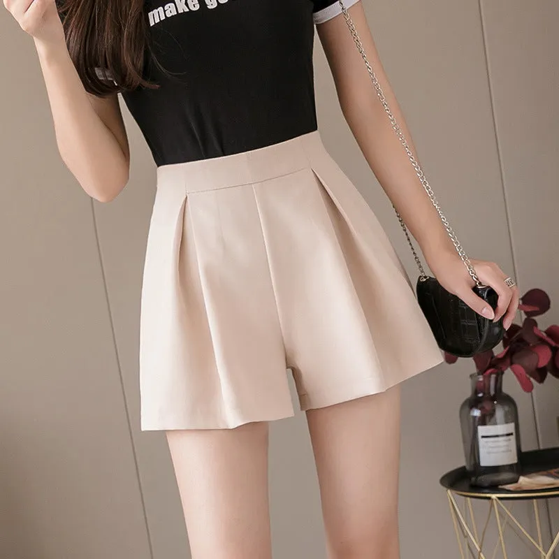 Korean High Waist Wide Leg Shorts Women Student Summer Black Slim Look A-Line Chiffon Culottes Casual Outdoor Shorts