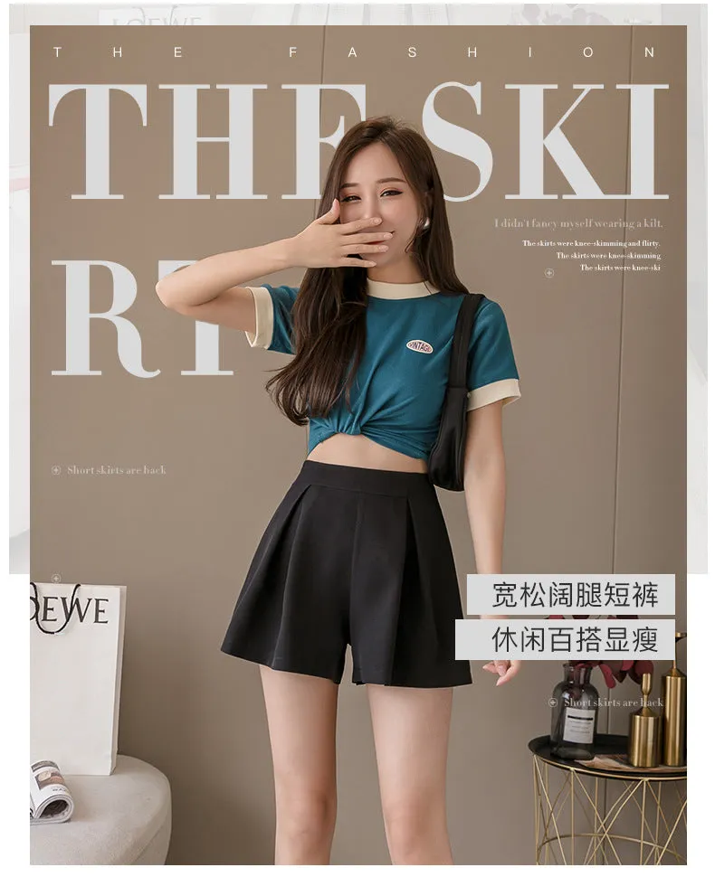 Korean High Waist Wide Leg Shorts Women Student Summer Black Slim Look A-Line Chiffon Culottes Casual Outdoor Shorts