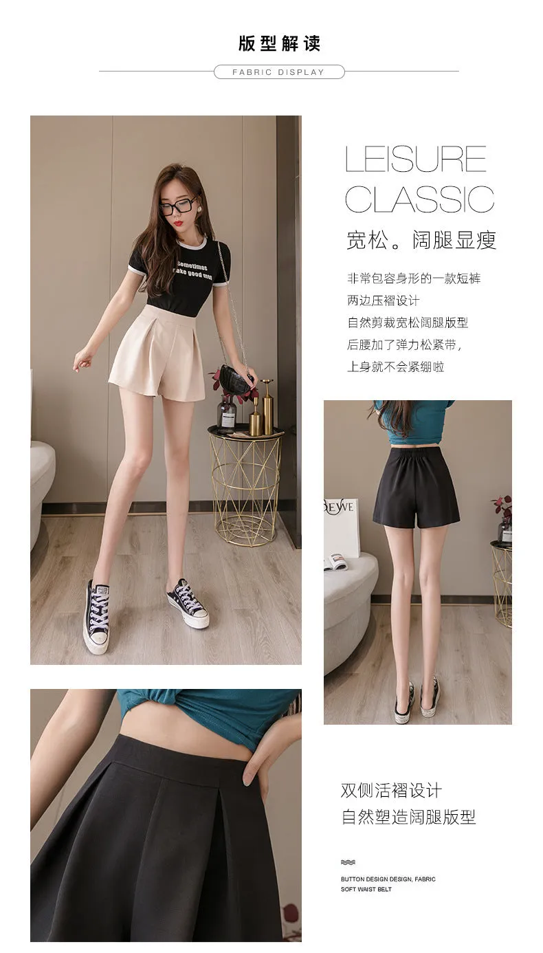 Korean High Waist Wide Leg Shorts Women Student Summer Black Slim Look A-Line Chiffon Culottes Casual Outdoor Shorts