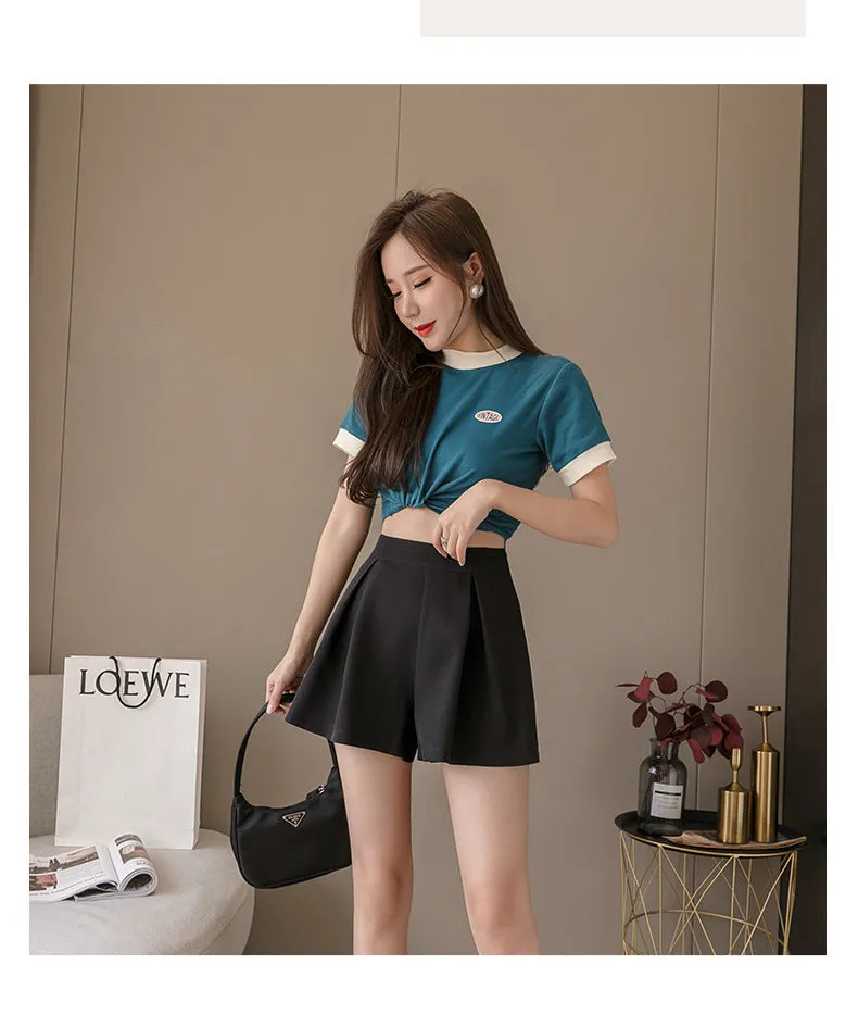 Korean High Waist Wide Leg Shorts Women Student Summer Black Slim Look A-Line Chiffon Culottes Casual Outdoor Shorts