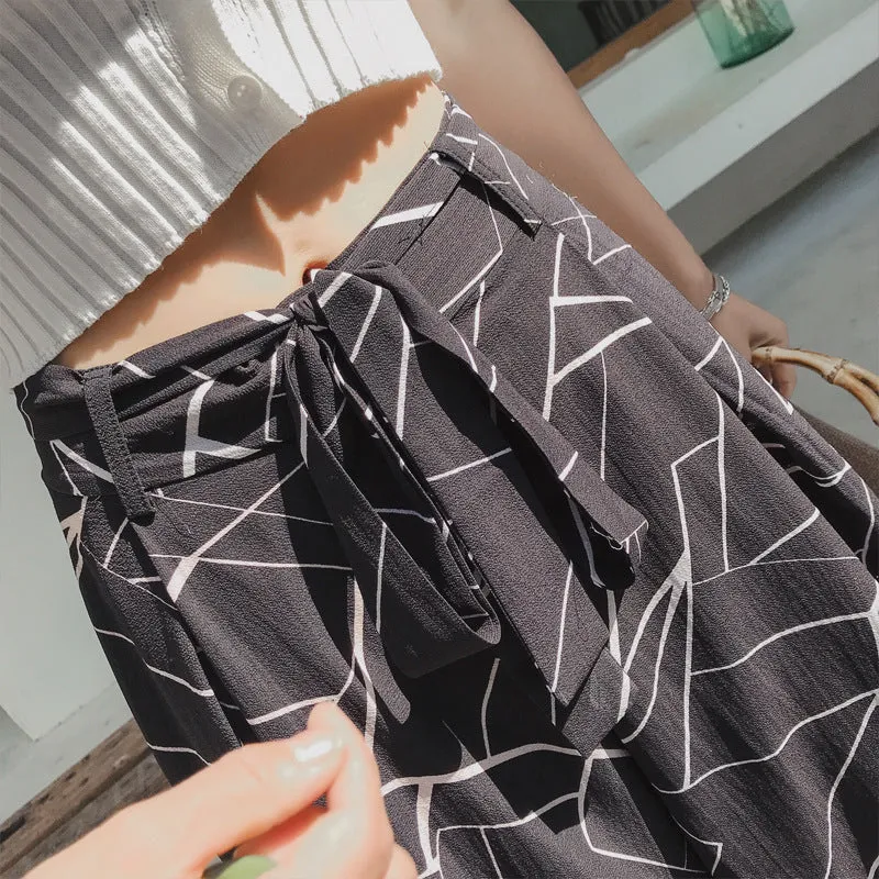 Korean Pattern Chiffon Beach Wide Leg Culottes Sexy Splitted Women Pants