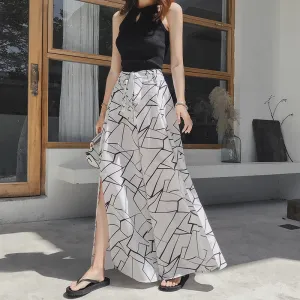 Korean Pattern Chiffon Beach Wide Leg Culottes Sexy Splitted Women Pants