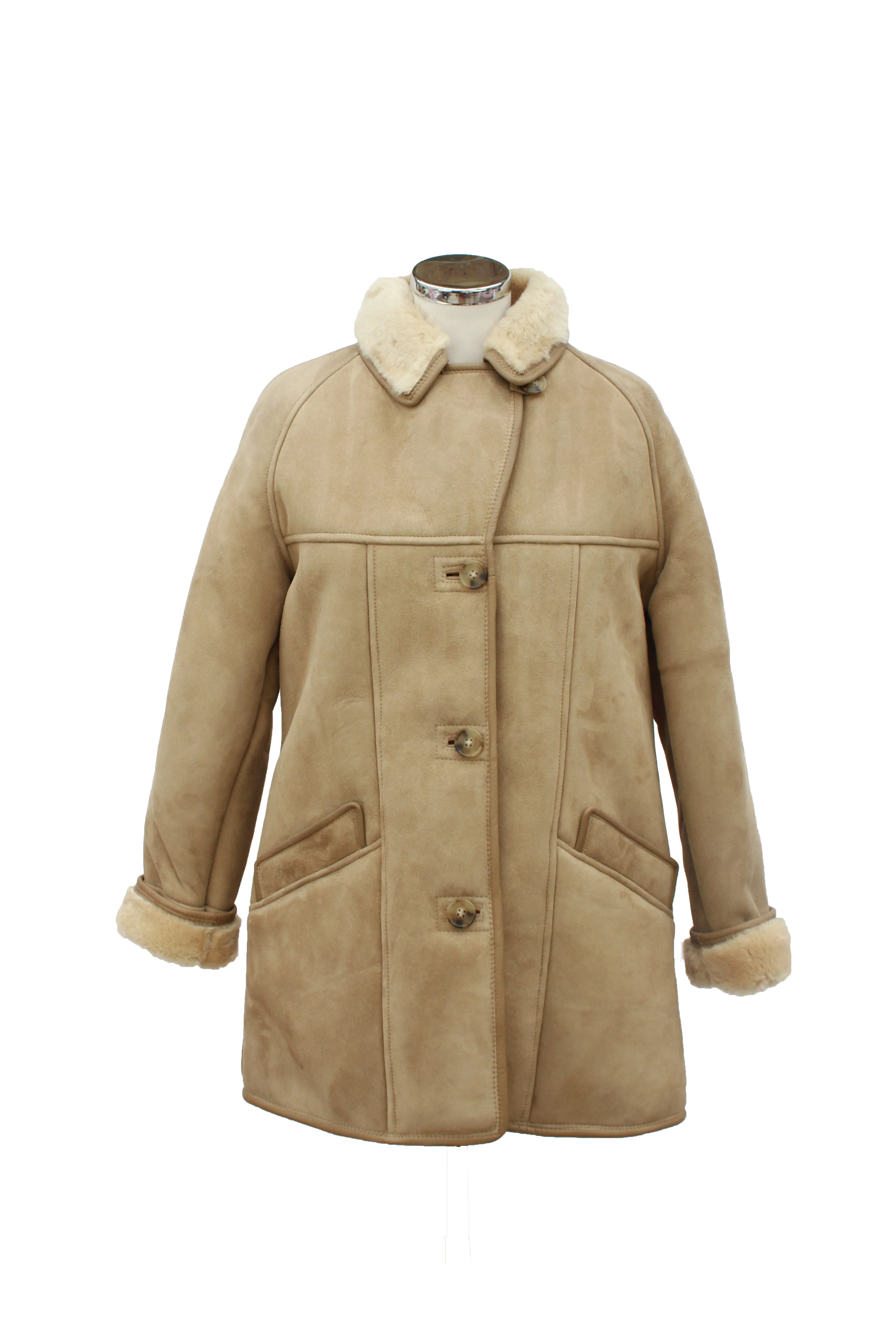 Ladies April Suede Sheepskin Coat - Mushroom