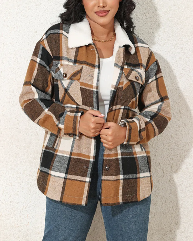 Lapel Plus Velvet Thick Plaid Jacket Wool Teddy Coat