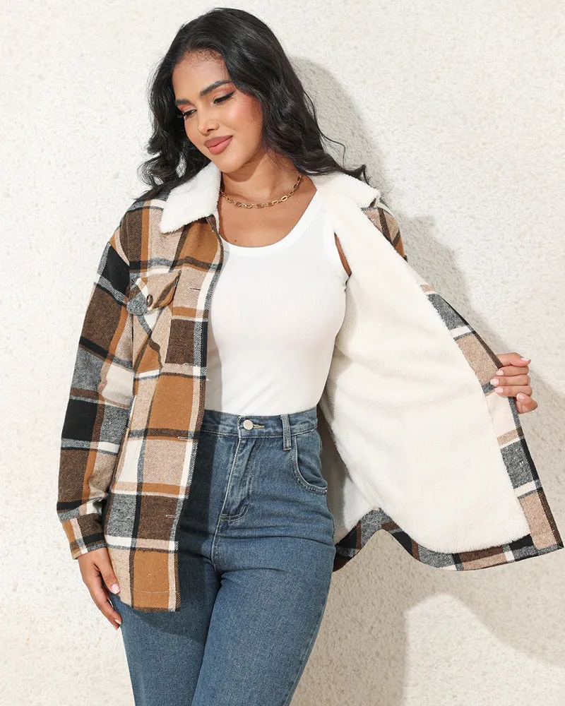 Lapel Plus Velvet Thick Plaid Jacket Wool Teddy Coat