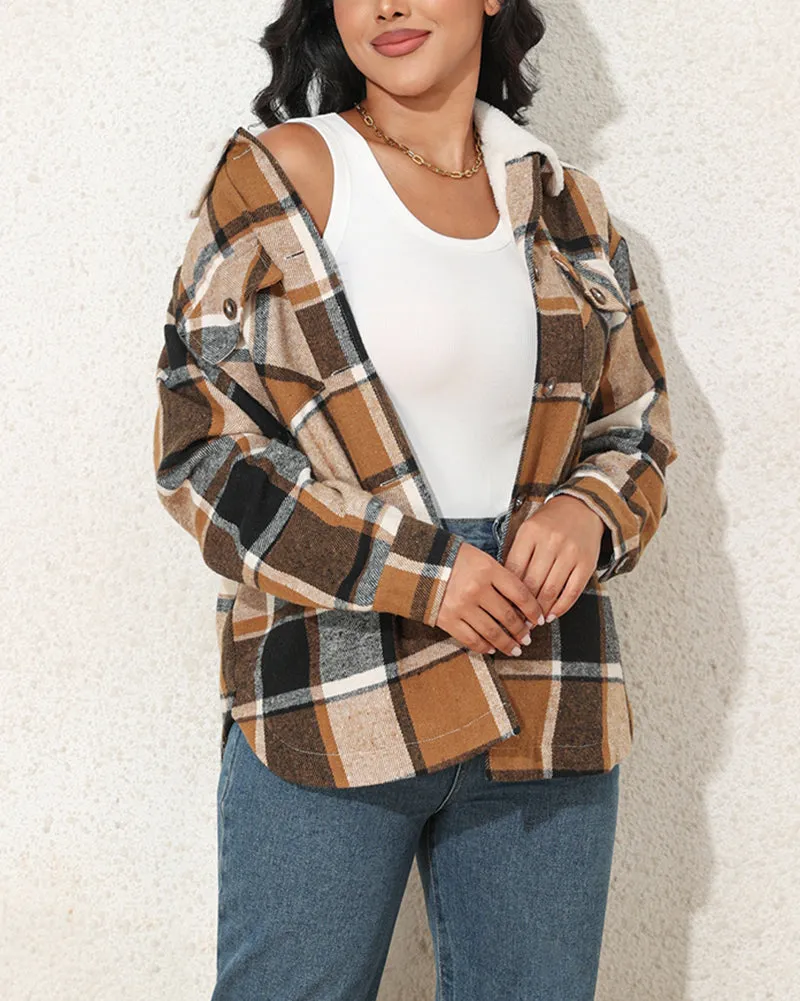 Lapel Plus Velvet Thick Plaid Jacket Wool Teddy Coat