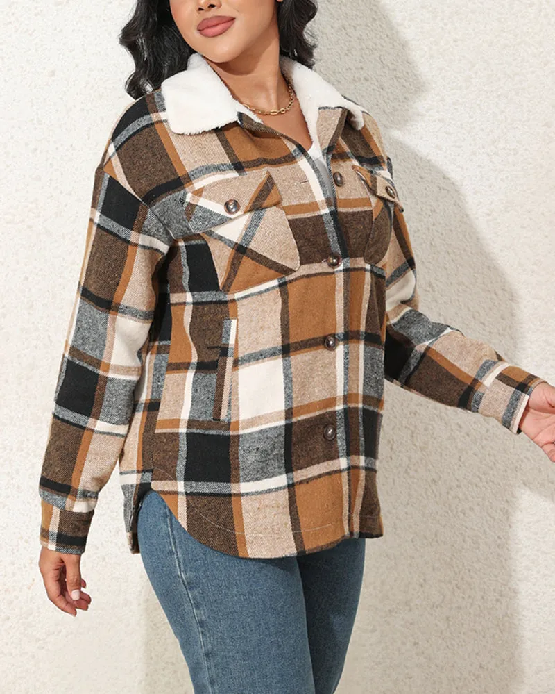 Lapel Plus Velvet Thick Plaid Jacket Wool Teddy Coat