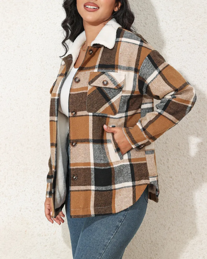 Lapel Plus Velvet Thick Plaid Jacket Wool Teddy Coat