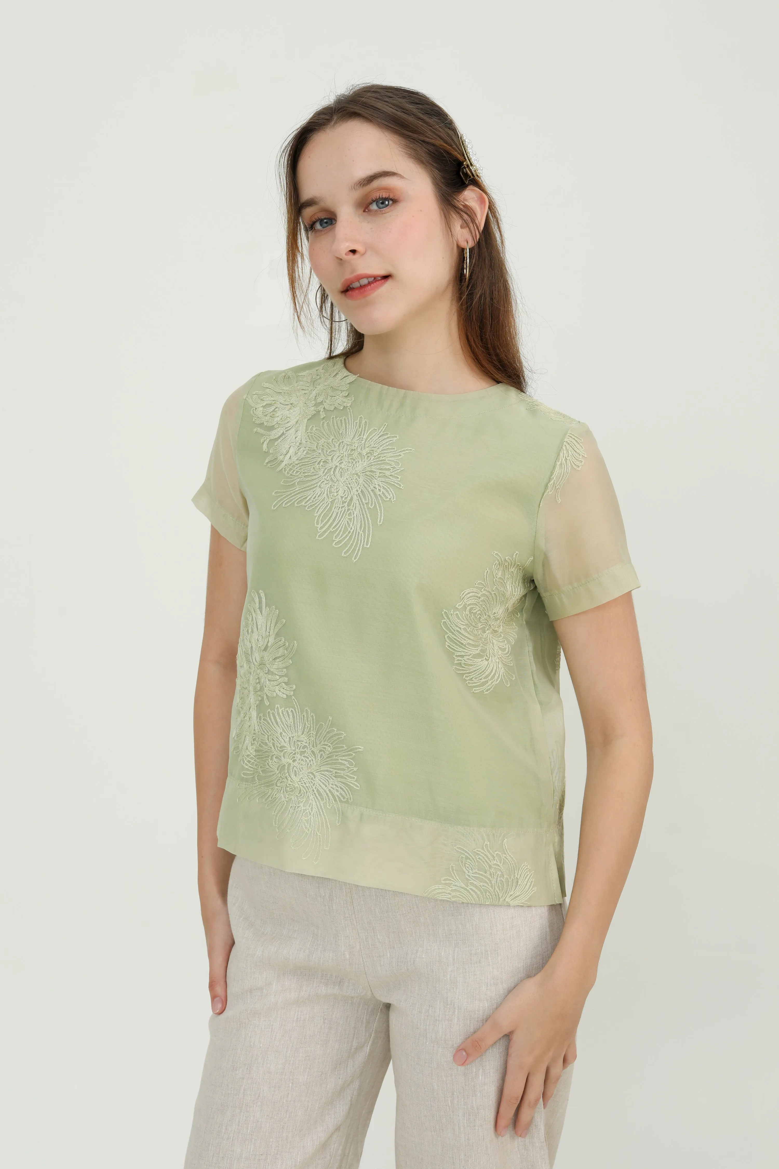 Light Jade Chiffon Women Blouse