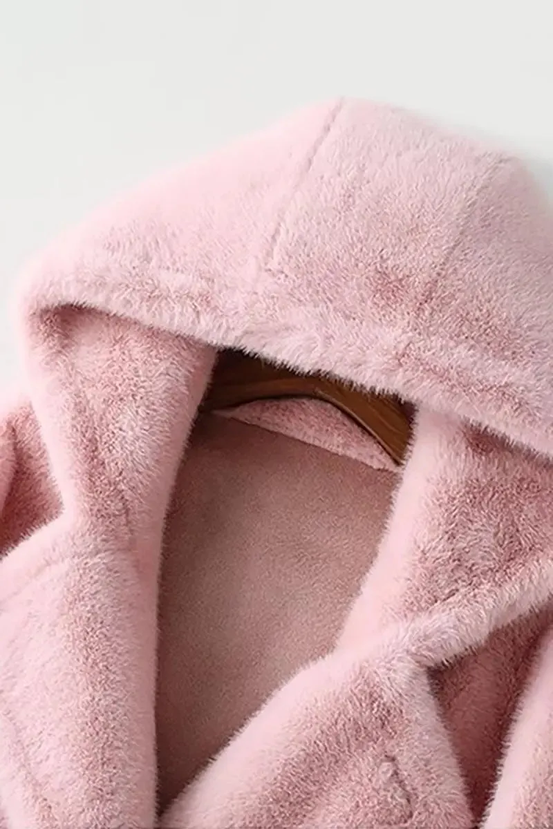 Long Hooded Faux Mink Fur Coat