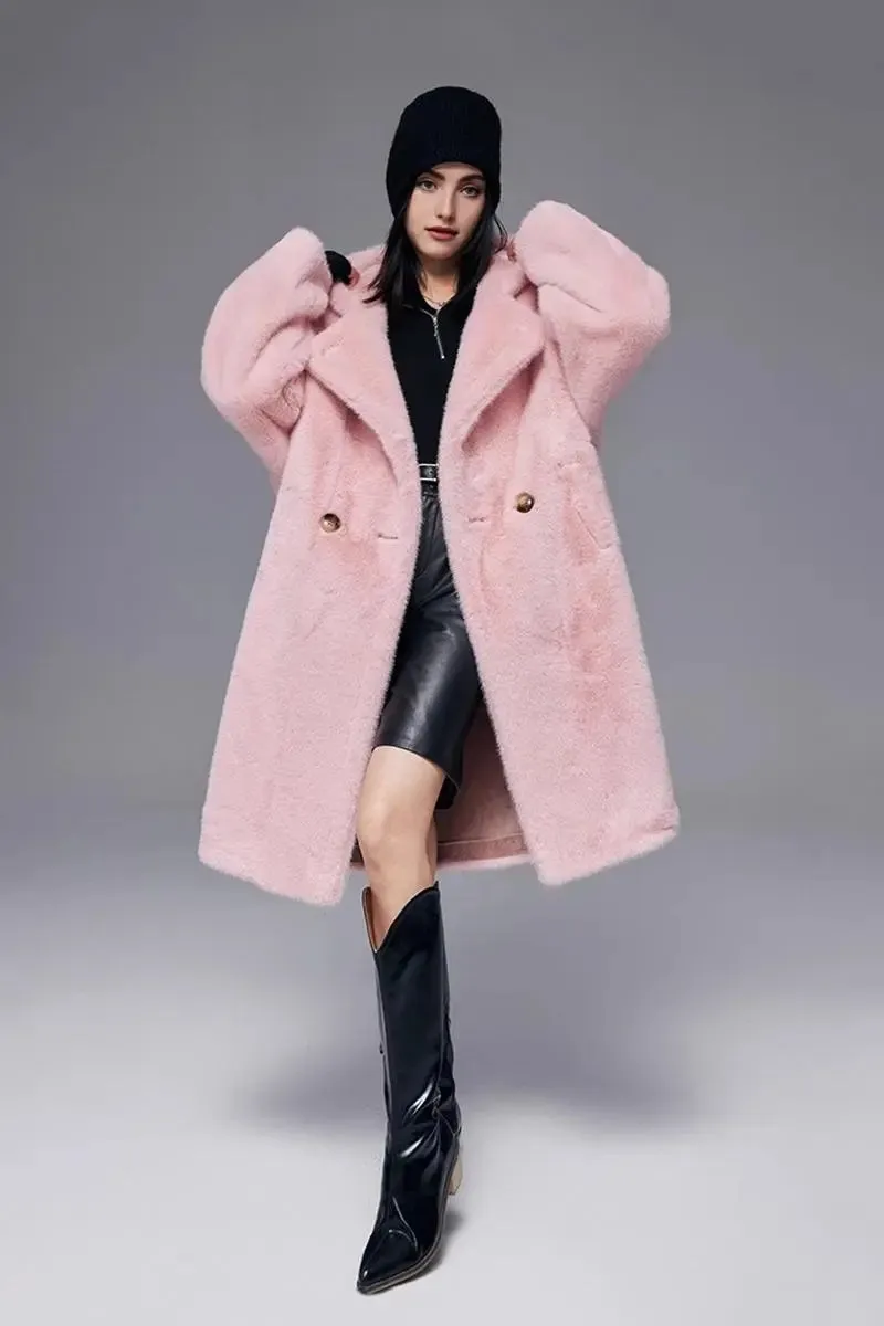 Long Hooded Faux Mink Fur Coat