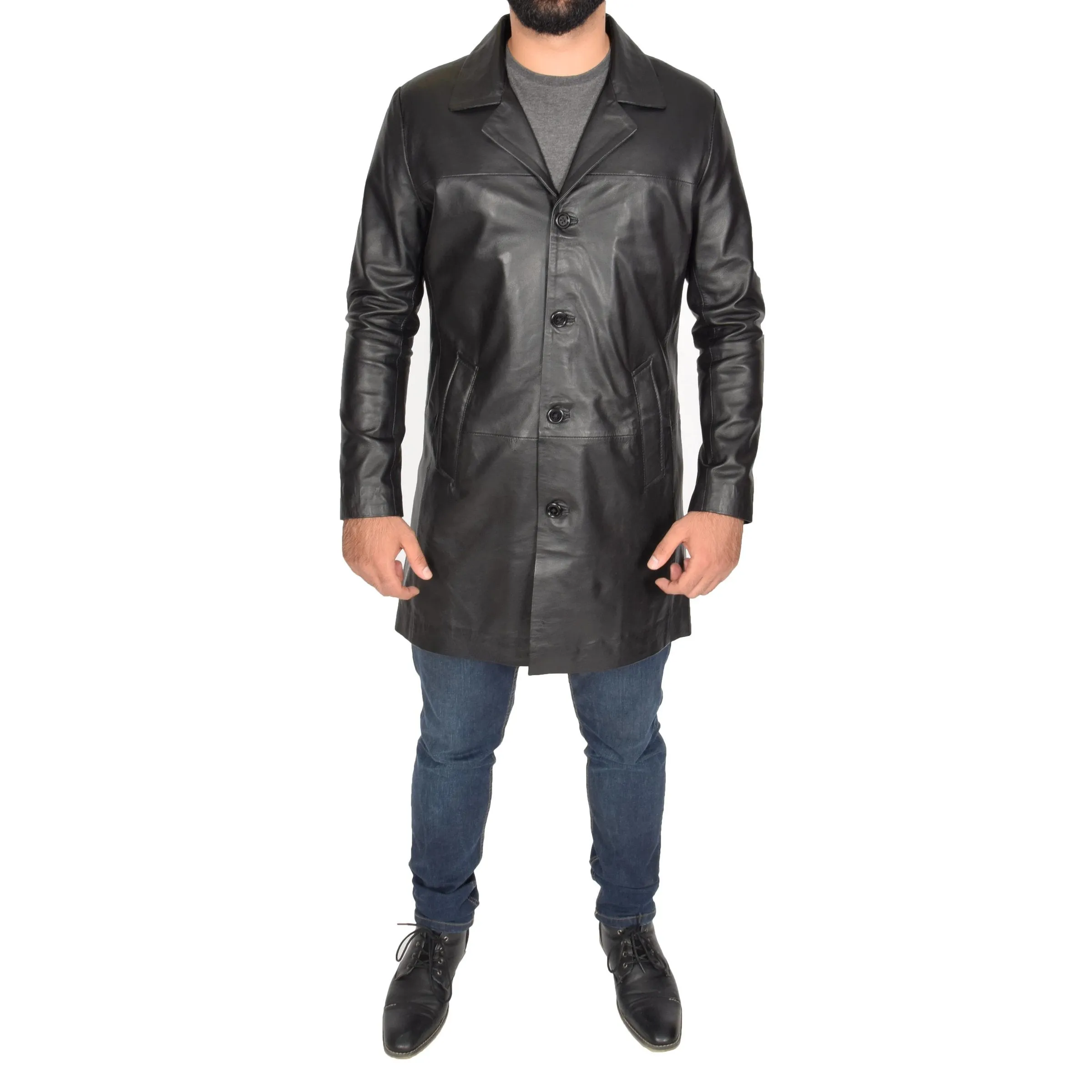Men's Black Genuine Lambskin 3/4 Length Coat Jacket