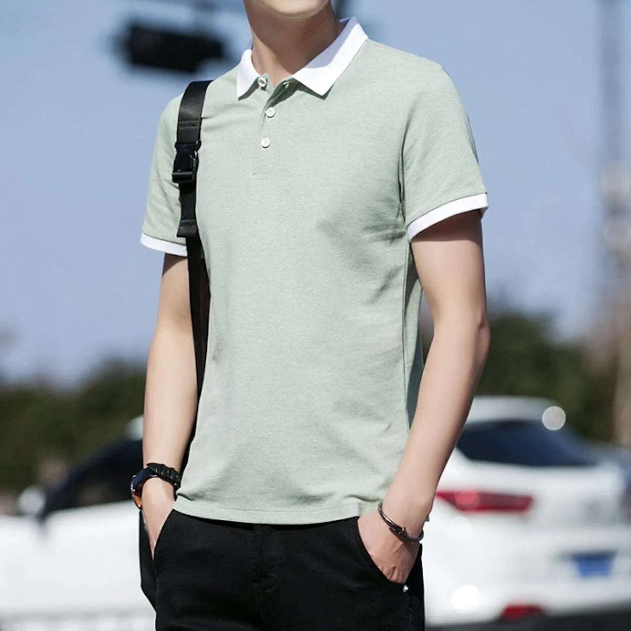 Mens Short Sleeve with White Collar