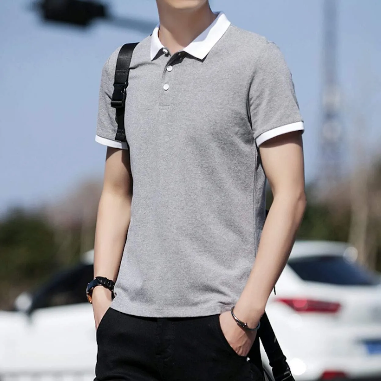 Mens Short Sleeve with White Collar