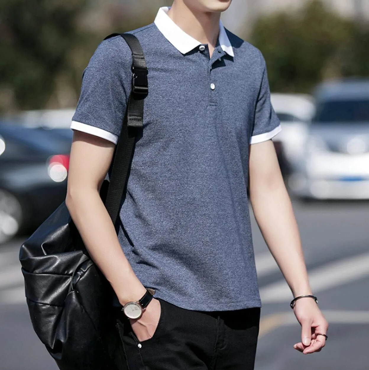 Mens Short Sleeve with White Collar