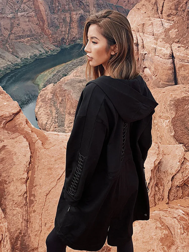MISCHIEF LONGLINE TRENCH COAT WITH HOOD