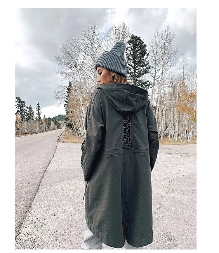 MISCHIEF LONGLINE TRENCH COAT WITH HOOD