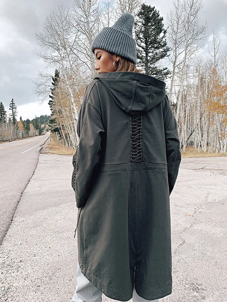 MISCHIEF LONGLINE TRENCH COAT WITH HOOD