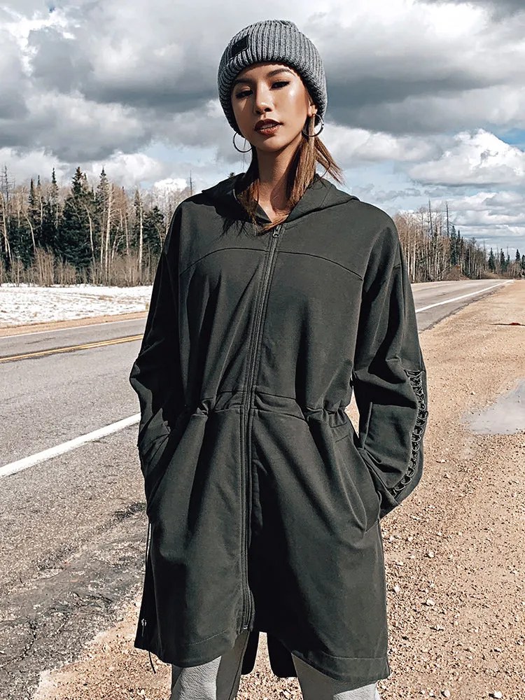 MISCHIEF LONGLINE TRENCH COAT WITH HOOD
