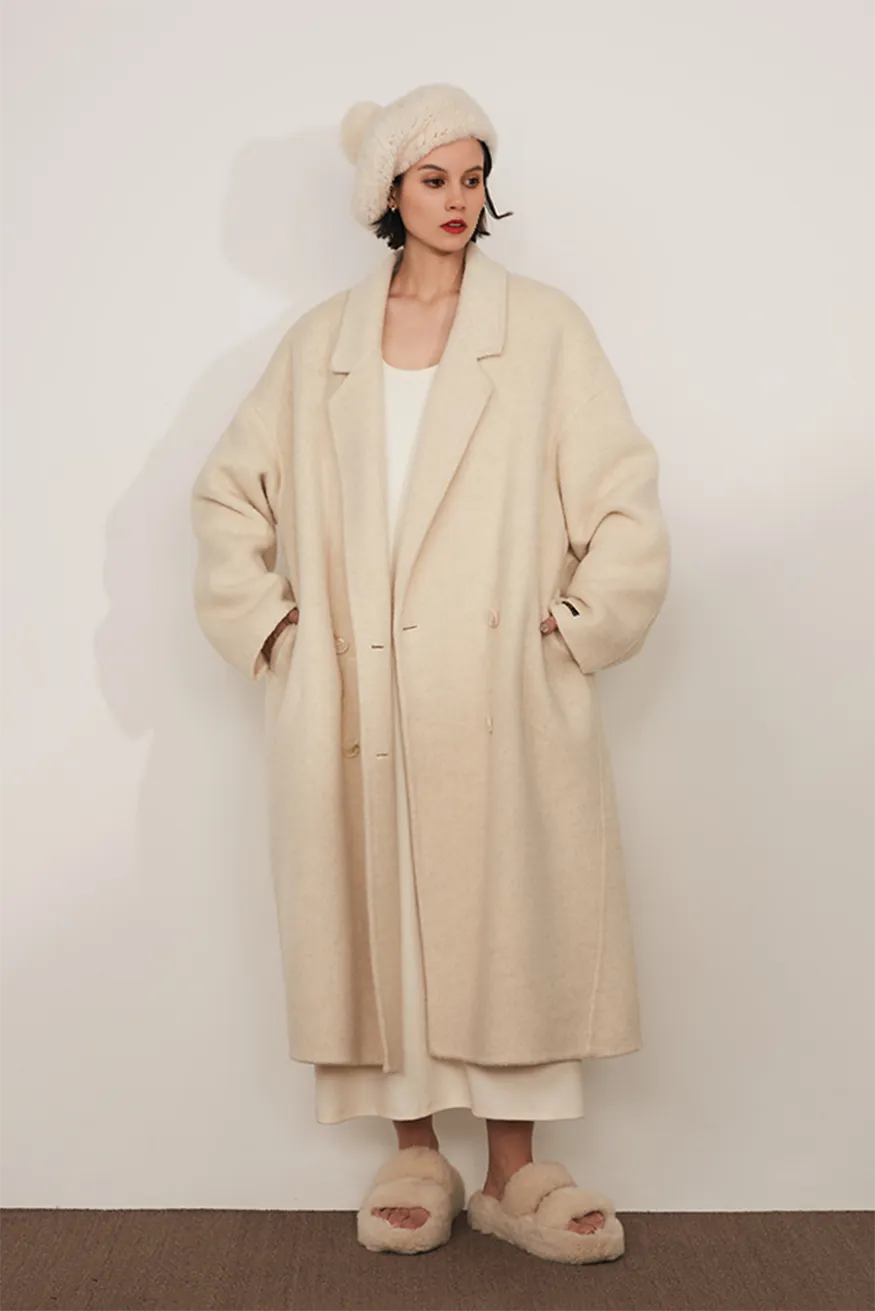 Oversized Double-breasted Long Wool Coat With Lapel Collar