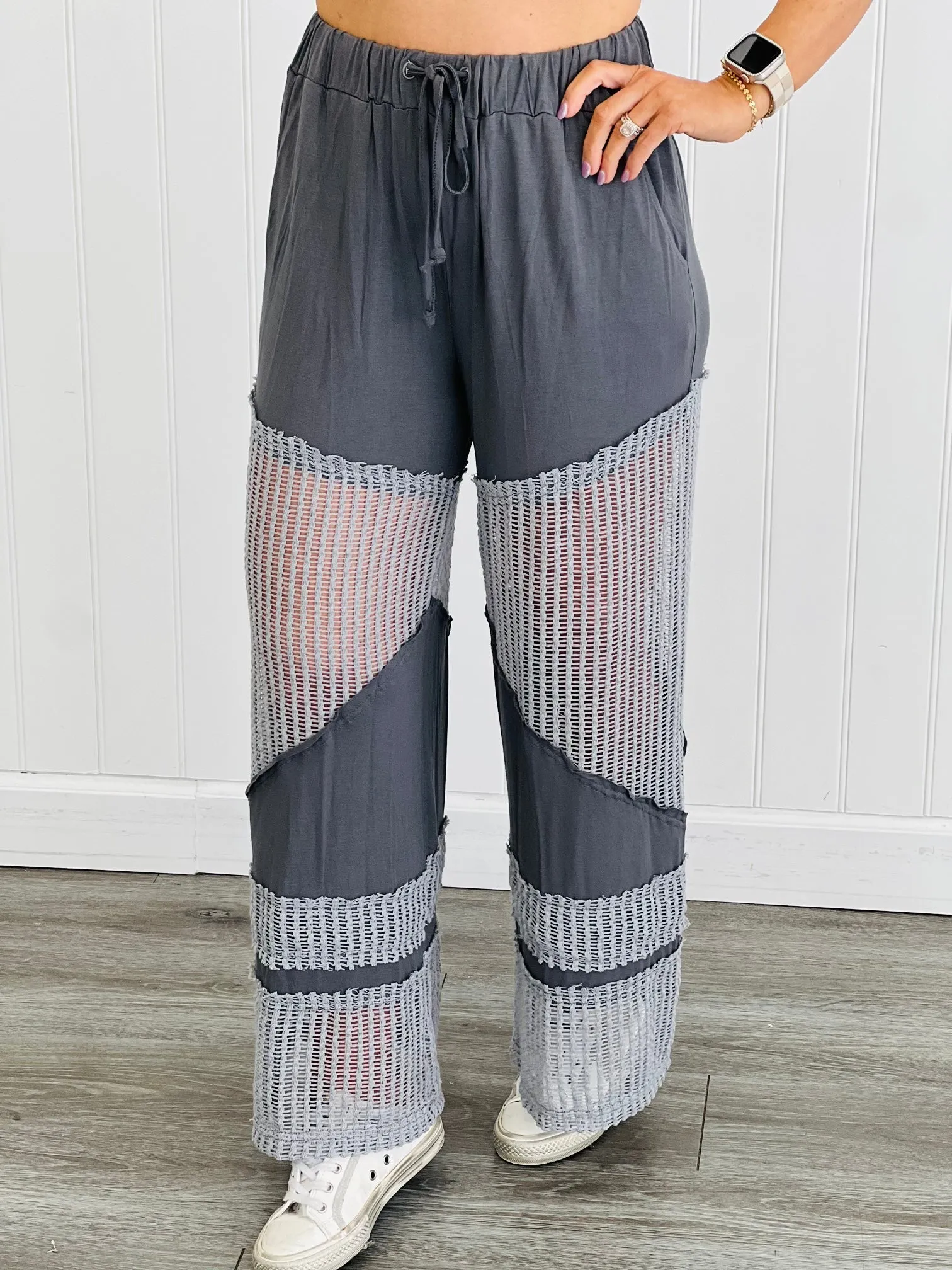 POL Iron Grey Contrast See Through Culottes Pants (Reg.)