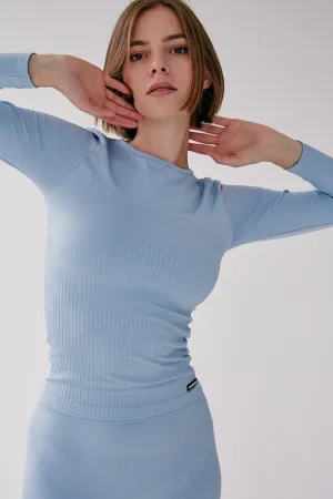 Seamless Rib Long Sleeve Top - Sky Blue