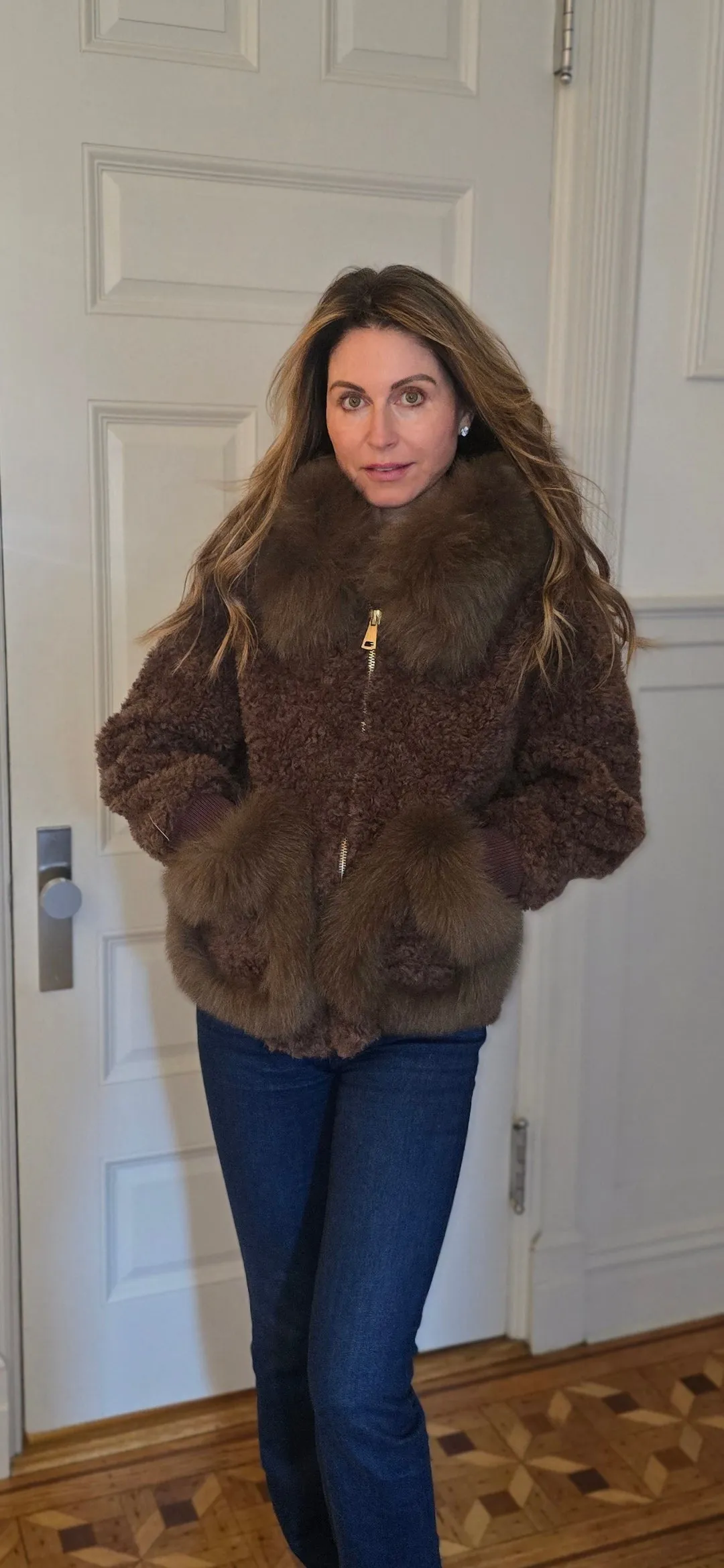 Shearling and Fox Fur Hooded Teddy Coat