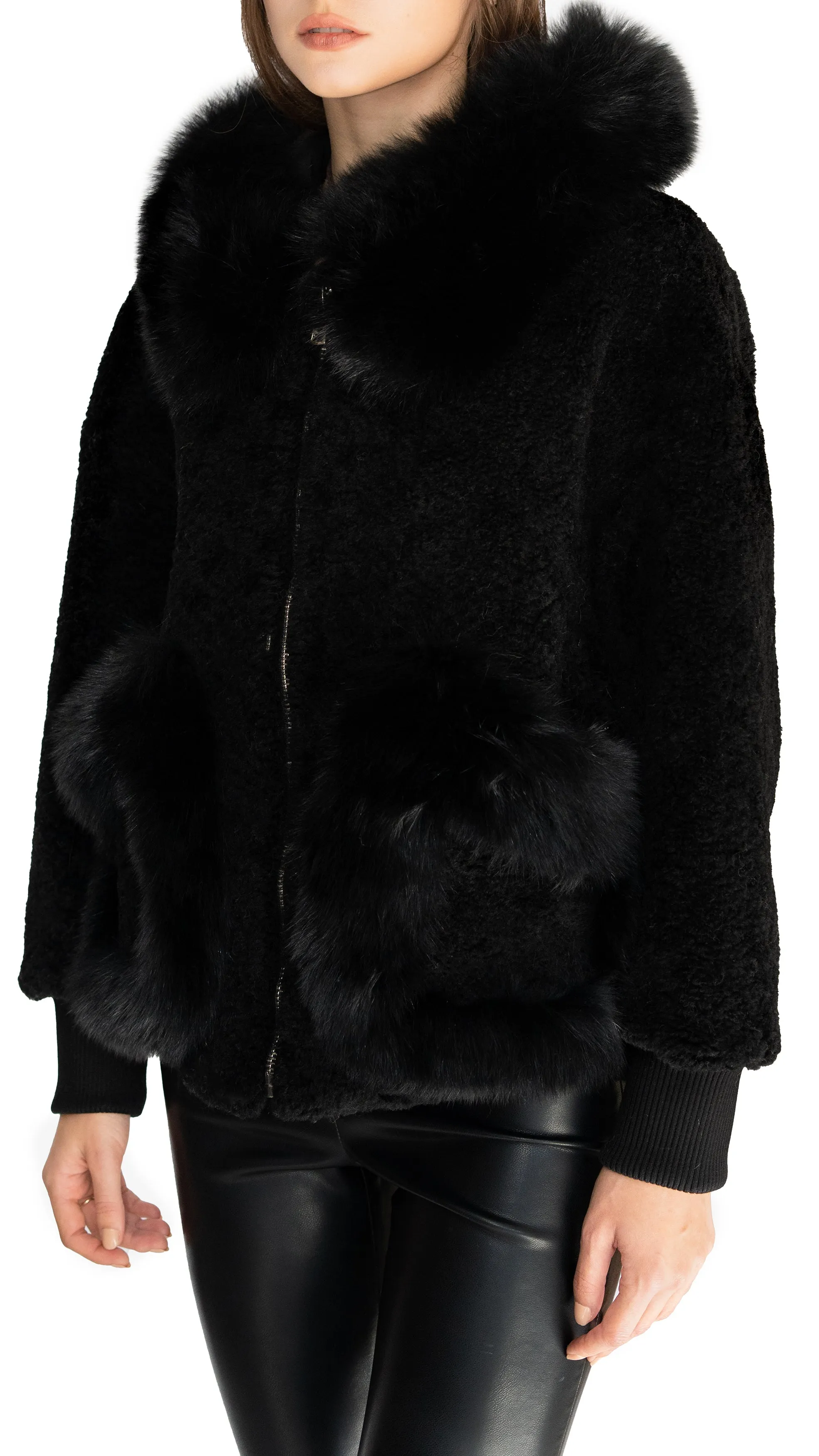 Shearling and Fox Fur Hooded Teddy Coat