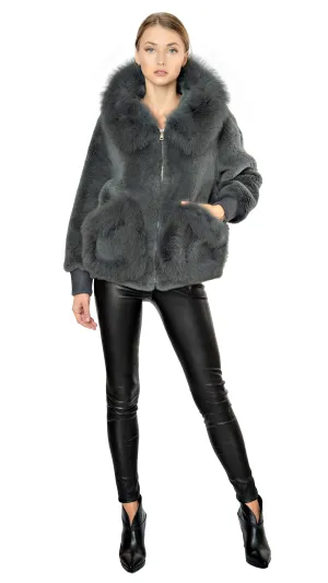 Shearling and Fox Fur Hooded Teddy Coat