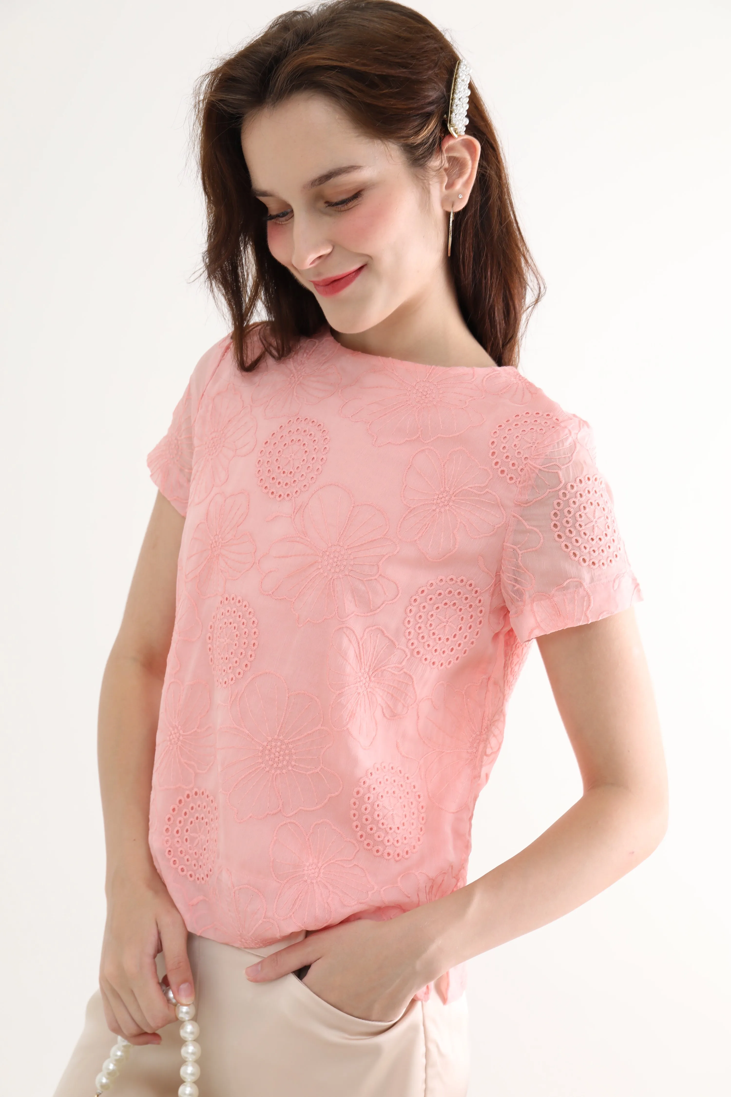 Sweet Pink Chiffon Women Blouse