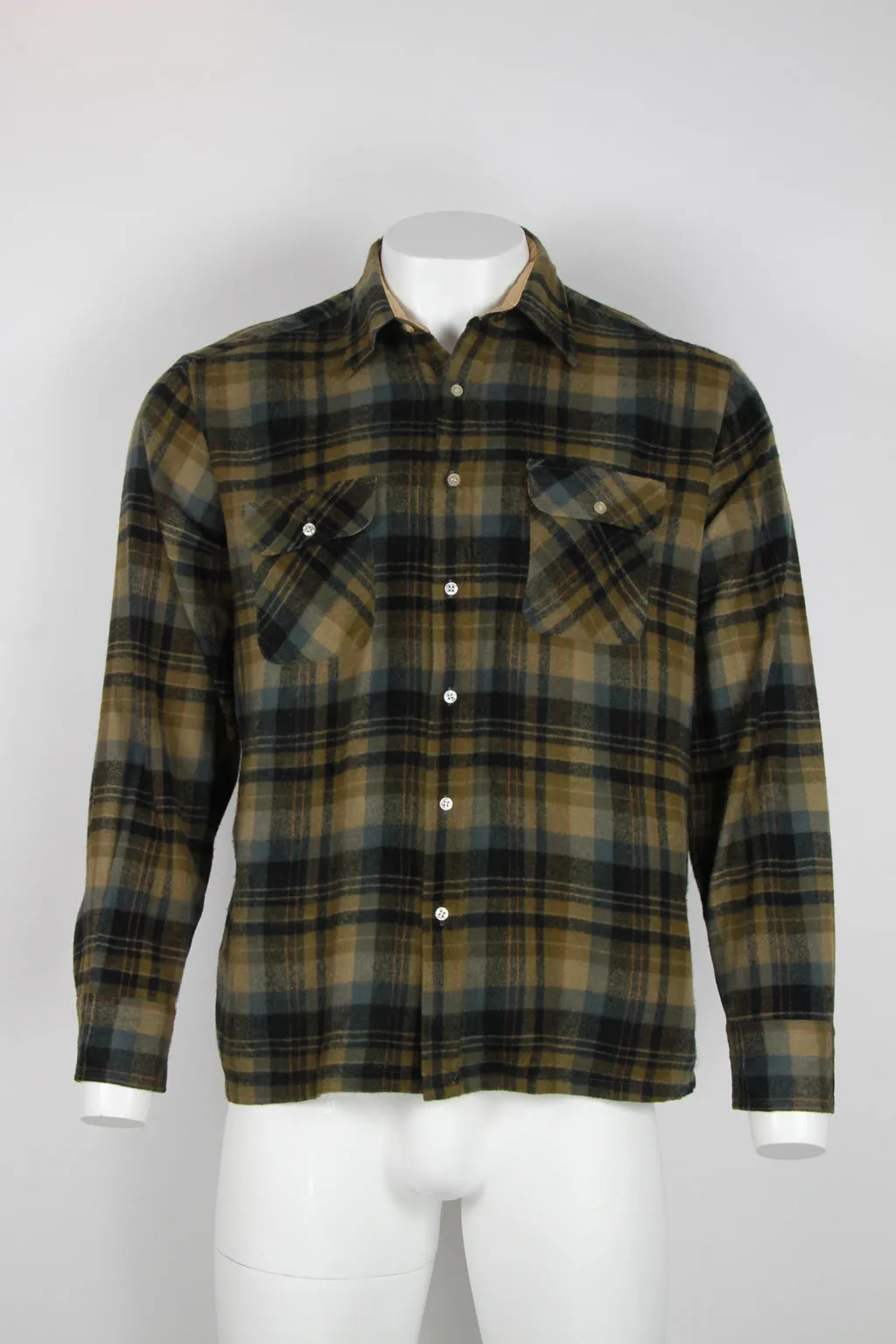 Two pocket flannel shirt - Brown, blue and black check - L