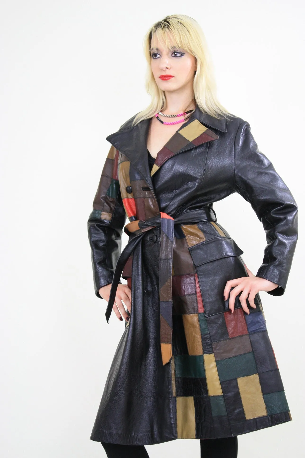 Vintage 70s Boho mod patchwork leather coat jacket