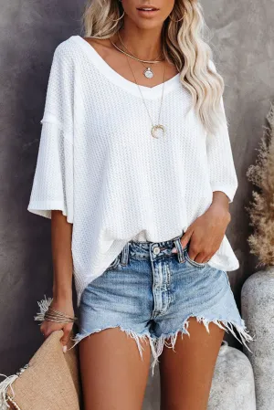 Waffle Knit Drop Shoulder Loose Top
