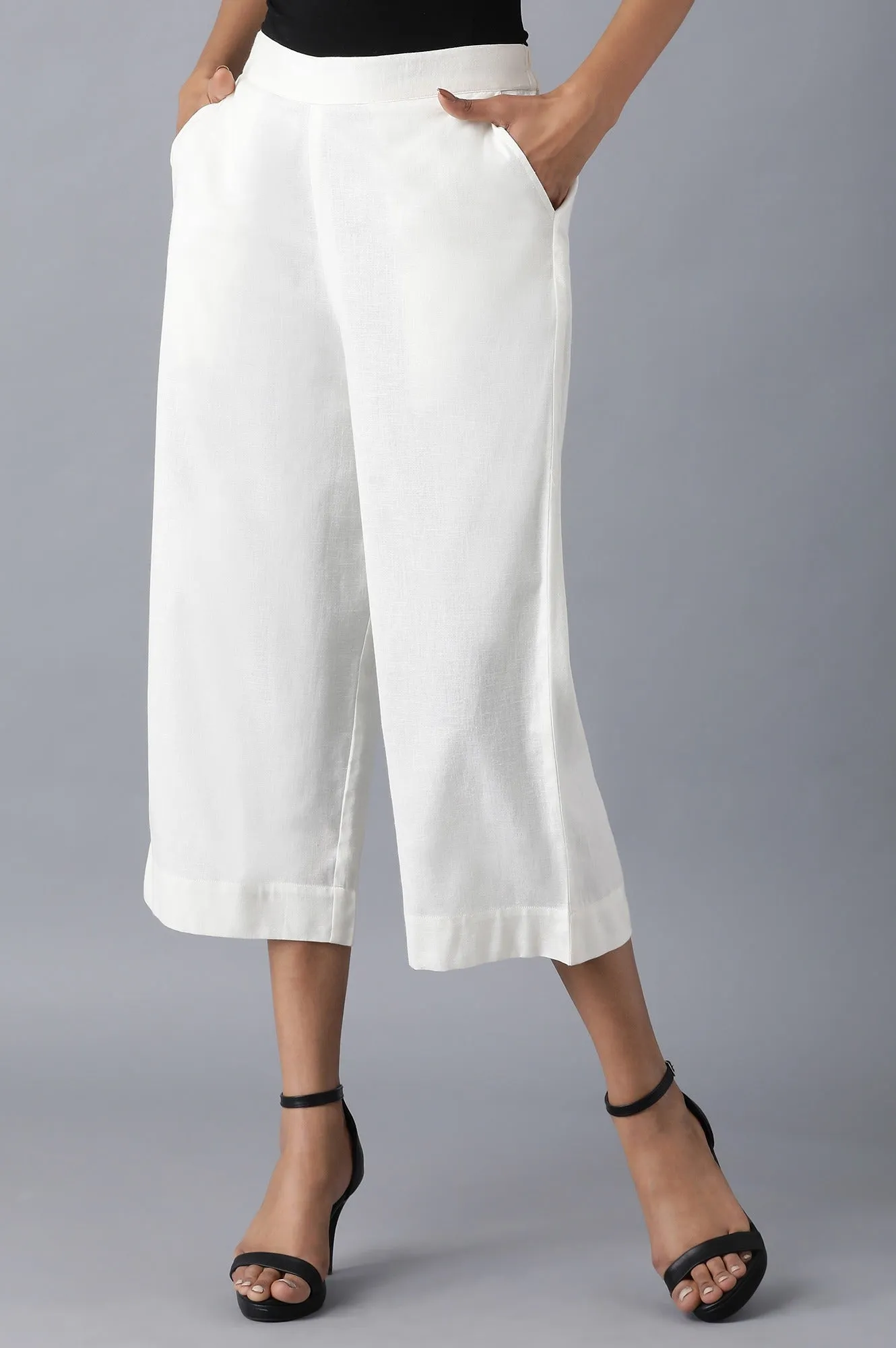 White Solid Cotton Culottes