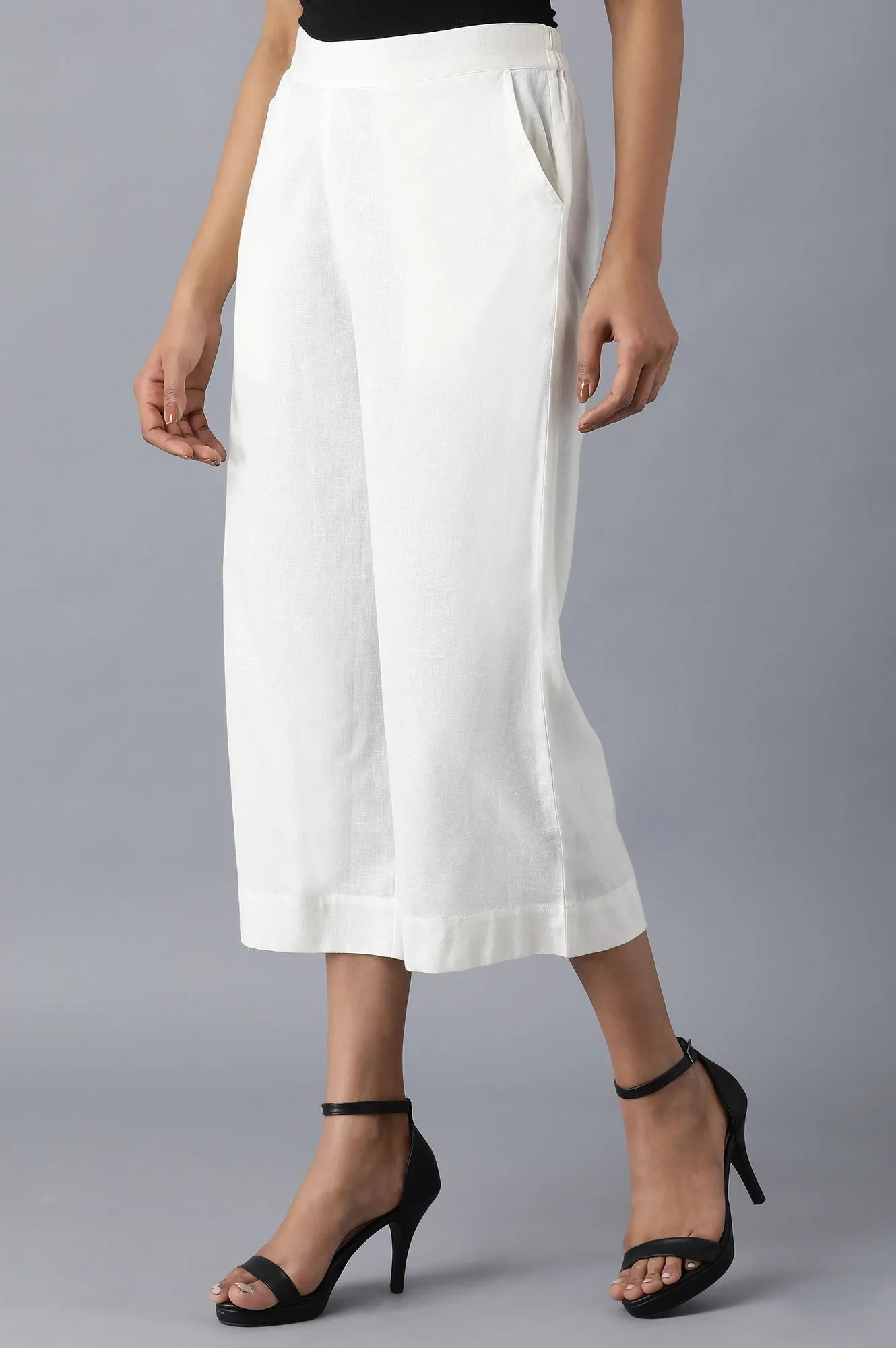 White Solid Cotton Culottes