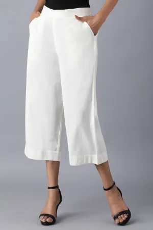 White Solid Cotton Culottes