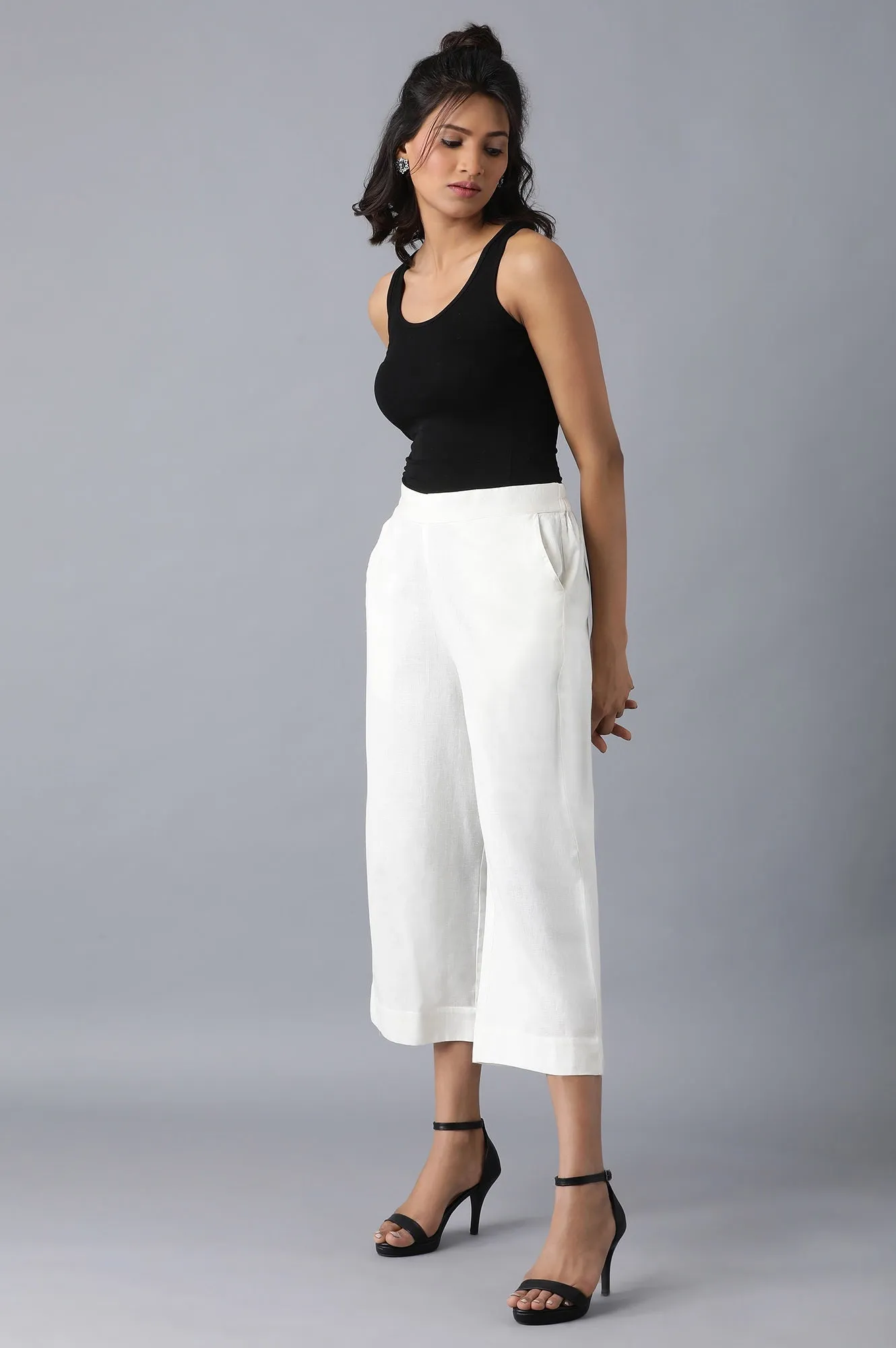 White Solid Cotton Culottes