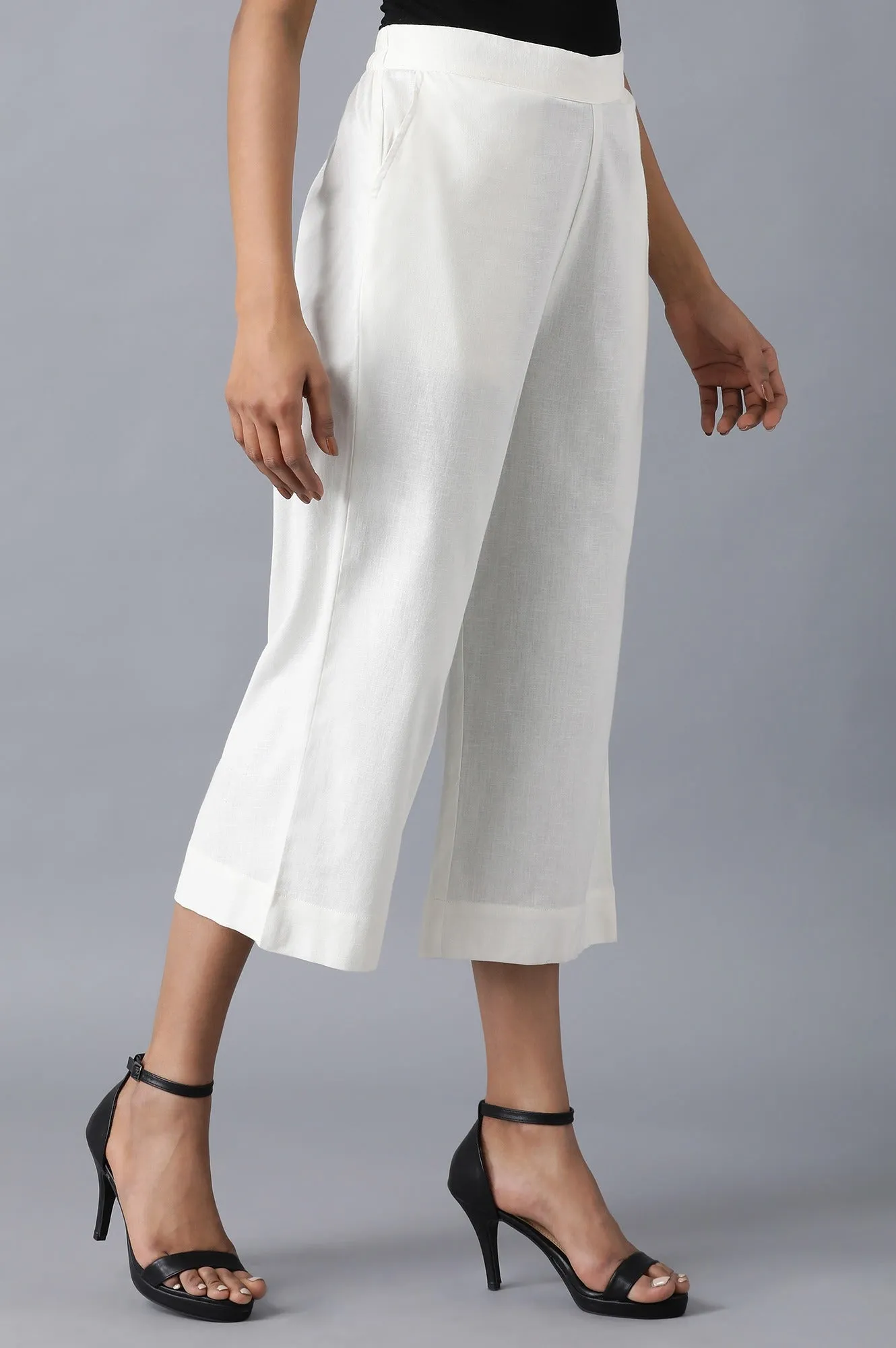 White Solid Cotton Culottes