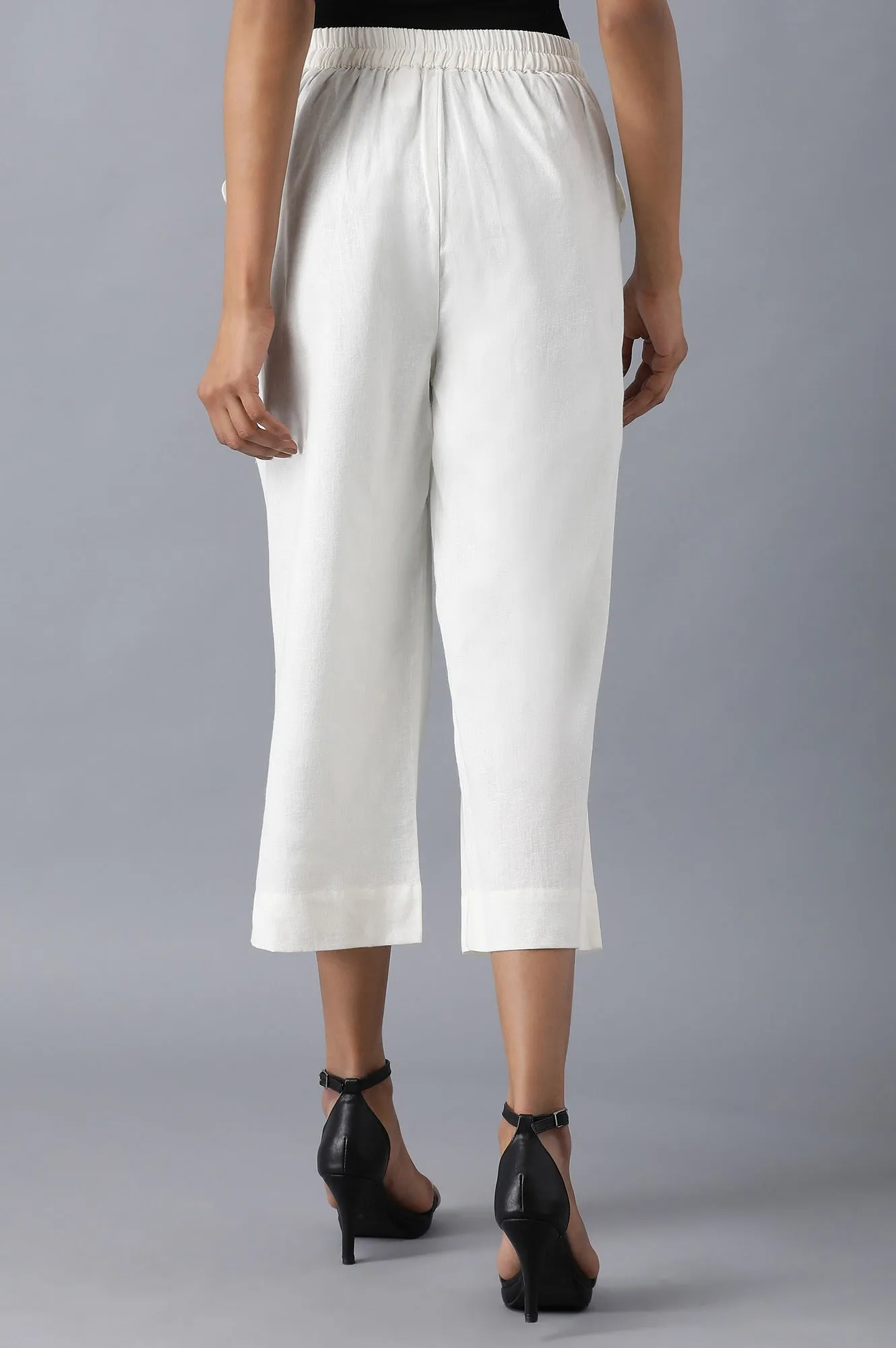 White Solid Cotton Culottes