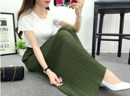 Wide Leg Pants Women Pleated Chiffon High Waist Loose Drape Plus Size Casual Ankle-Length Culottes