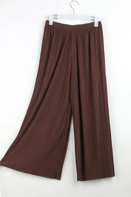 Wide Leg Pants Women Pleated Chiffon High Waist Loose Drape Plus Size Casual Ankle-Length Culottes